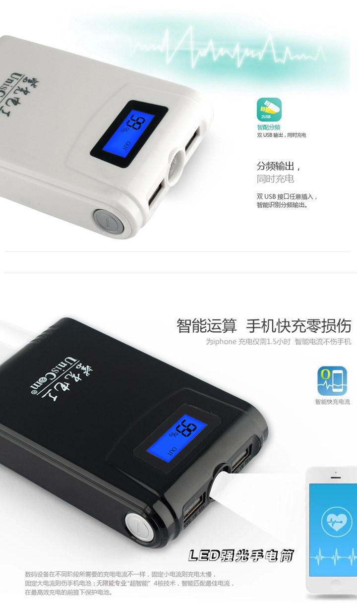 力量威 圣誕帶液晶屏移動電源10000毫安多功能安全充電寶