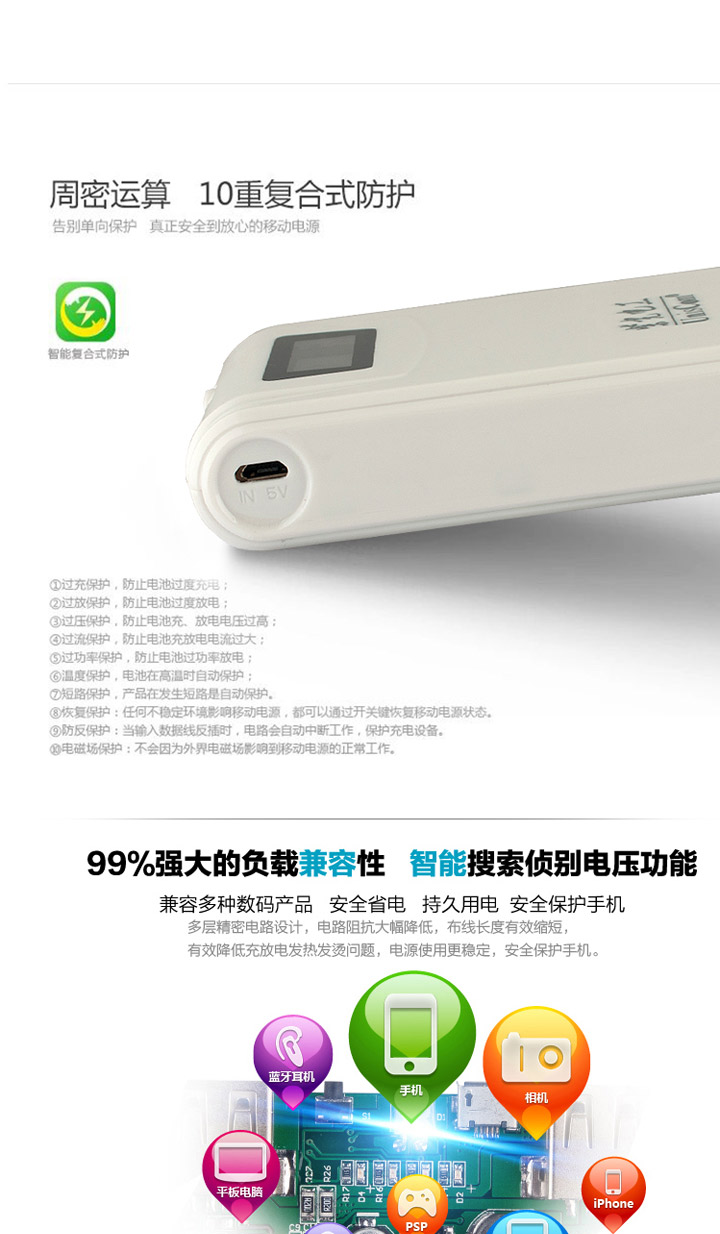 力量威 圣誕帶液晶屏移動電源10000毫安多功能安全充電寶